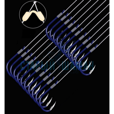 Поводки с двумя крючками (с бородкой) и силиконовым разветвителем "Blue Hook" для оснастки Херабуна - крючки (#4) - леска (#1.5) - 0.2мм (8шт)