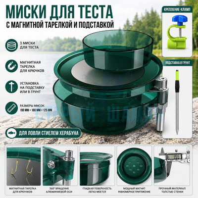 Миски для теста с магнитной тарелкой и подставкой (3 миски) Миски для теста с магнитной тарелкой и подставкой (3 миски)