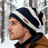 Вязаная шапка "Linginden mod35/3" (синяя в полоску, унисекс) р.55-60