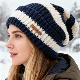 Вязаная шапка "Linginden mod35/3" (синяя в полоску, унисекс) р.55-60 Вязаная шапка "Linginden mod35/3" (синяя в полоску, унисекс) р.55-60