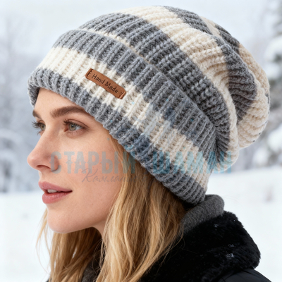 Вязаная шапка "Linginden mod35/2" (серая в полоску, унисекс) р.55-60 Вязаная шапка "Linginden mod35/2" (серая в полоску, унисекс) р.55-60