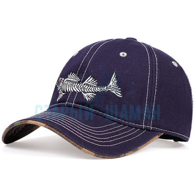 Рыболовная джинсовая бейсболка "Skelefish" (темно-синяя)