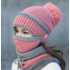 Женская вязаная шапка "Mademoiselle pink" с круглым шарфом и маской