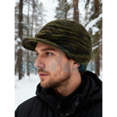 Рыболовная вязаная шапка "Linginden mod37/1" (камо с козырьком) р.55-58 Рыболовная вязаная шапка "Linginden mod37/1" (камо с козырьком) р.55-58