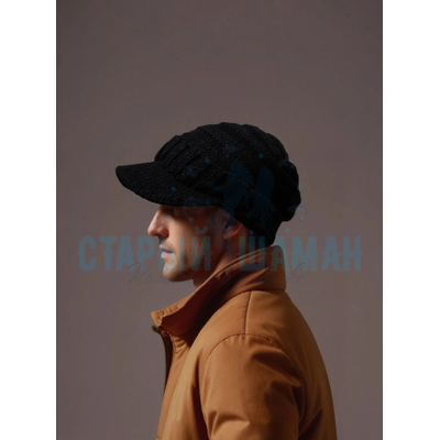Рыболовная вязаная шапка "Linginden mod38/1" (черная с козырьком)  р.55-60