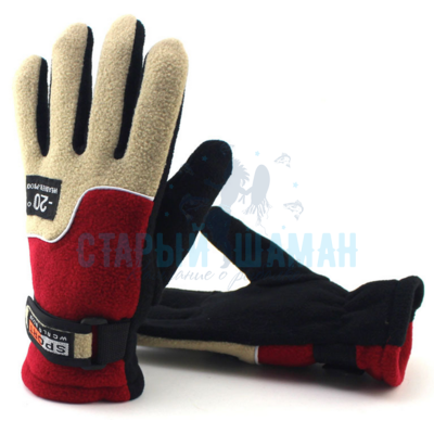 Флисовые перчатки "Muxincamp" (бежевые с красным)