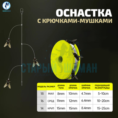 Оснастка с крючками-мушками (#18, 1шт) Оснастка с крючками-мушками (#18, 1шт)
