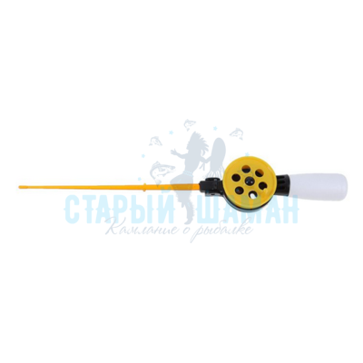 Зимняя удочка с короткой пенопластовой ручкой, со складной подставкой (желтая)